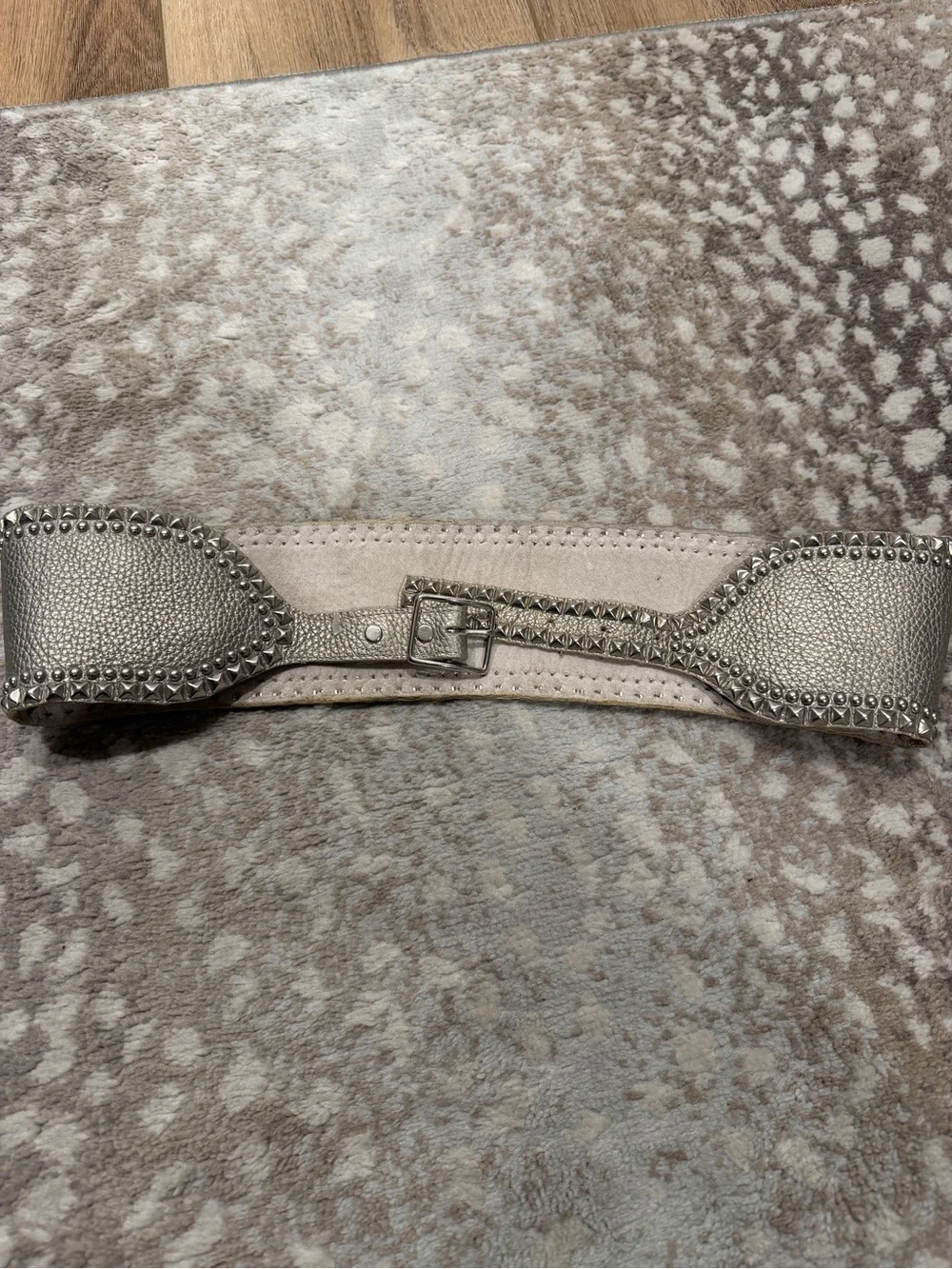 Metallic Pewter Muted Gold Leather Wide Studded Corset Waist Belt Y2K